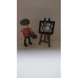 Pintor Picasso con caballete y cuadro